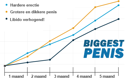 Grafiek die de groei van een hardere erectie, grotere en dikkere penis en libido verhoging aangeeft
